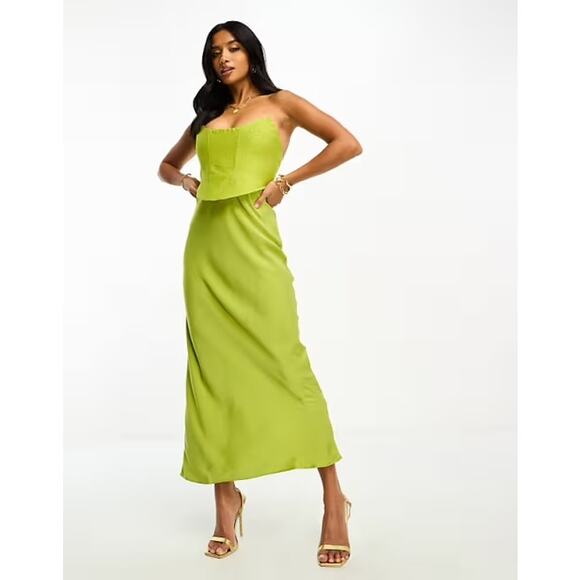 NWOT ASOS Design Maxi Dress Size 4 Woman's Green Satin Strapless Corset Gown - Picture 2 of 11